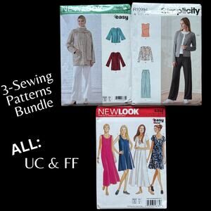 UC & FF 3-Sewing Patterns Bundle Simplicity NEWLOOK Coat Jacket Dress Size XS-XL